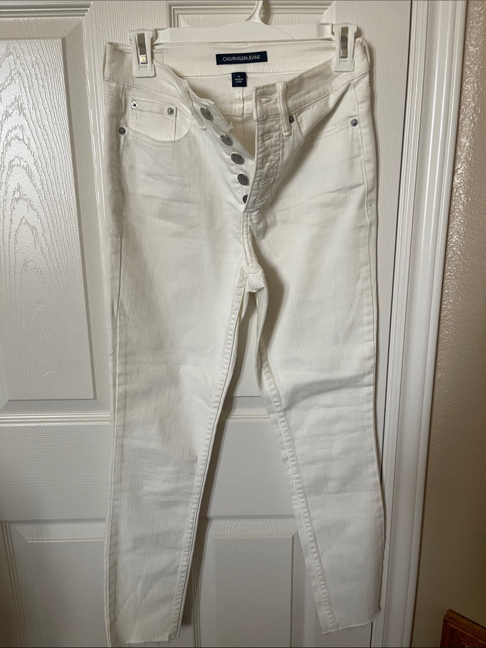 Calvin Klein White Skinny High-Rise Button-Fly Jeans